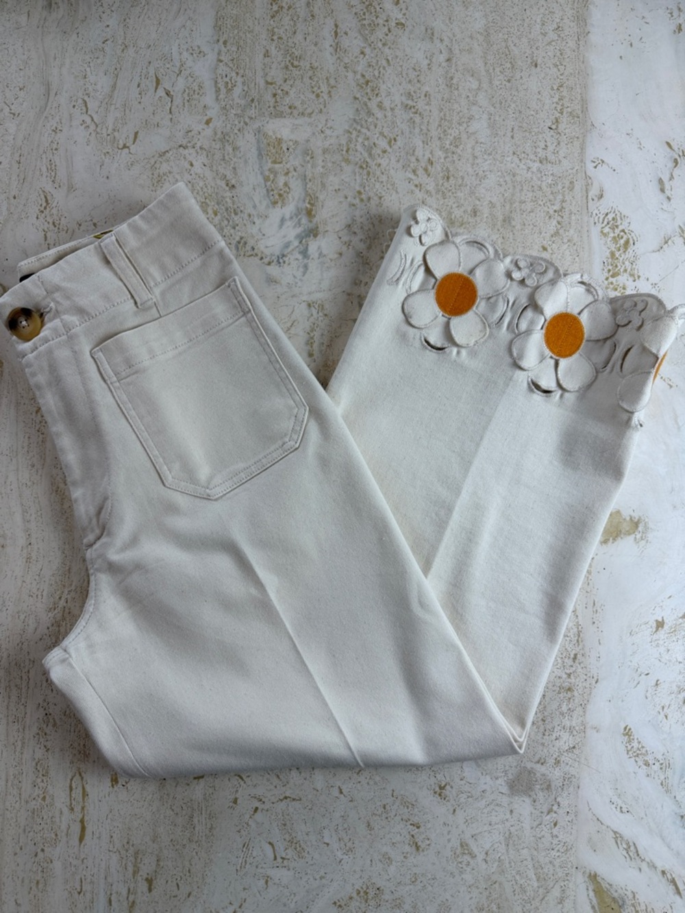 Maeve Anthropologie Colette Denim Cropped Wide Leg Jeans Daisy Hem Cream 27P - Picture 3 of 13